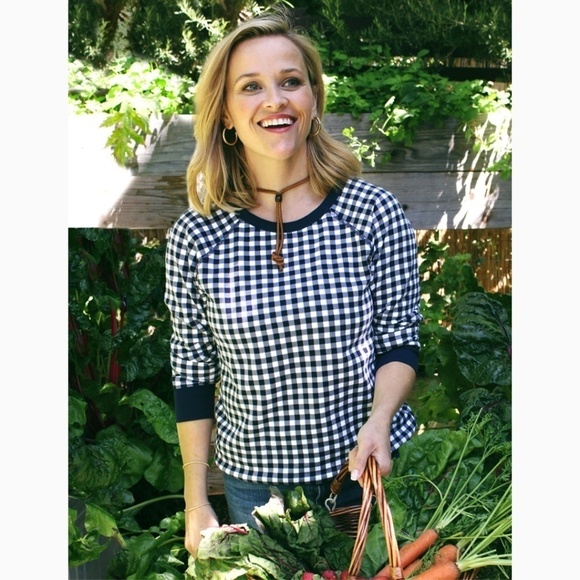 Draper James Natalie Sweatshirt Top in Blue Navy Gingham Small - Picture 5 of 16